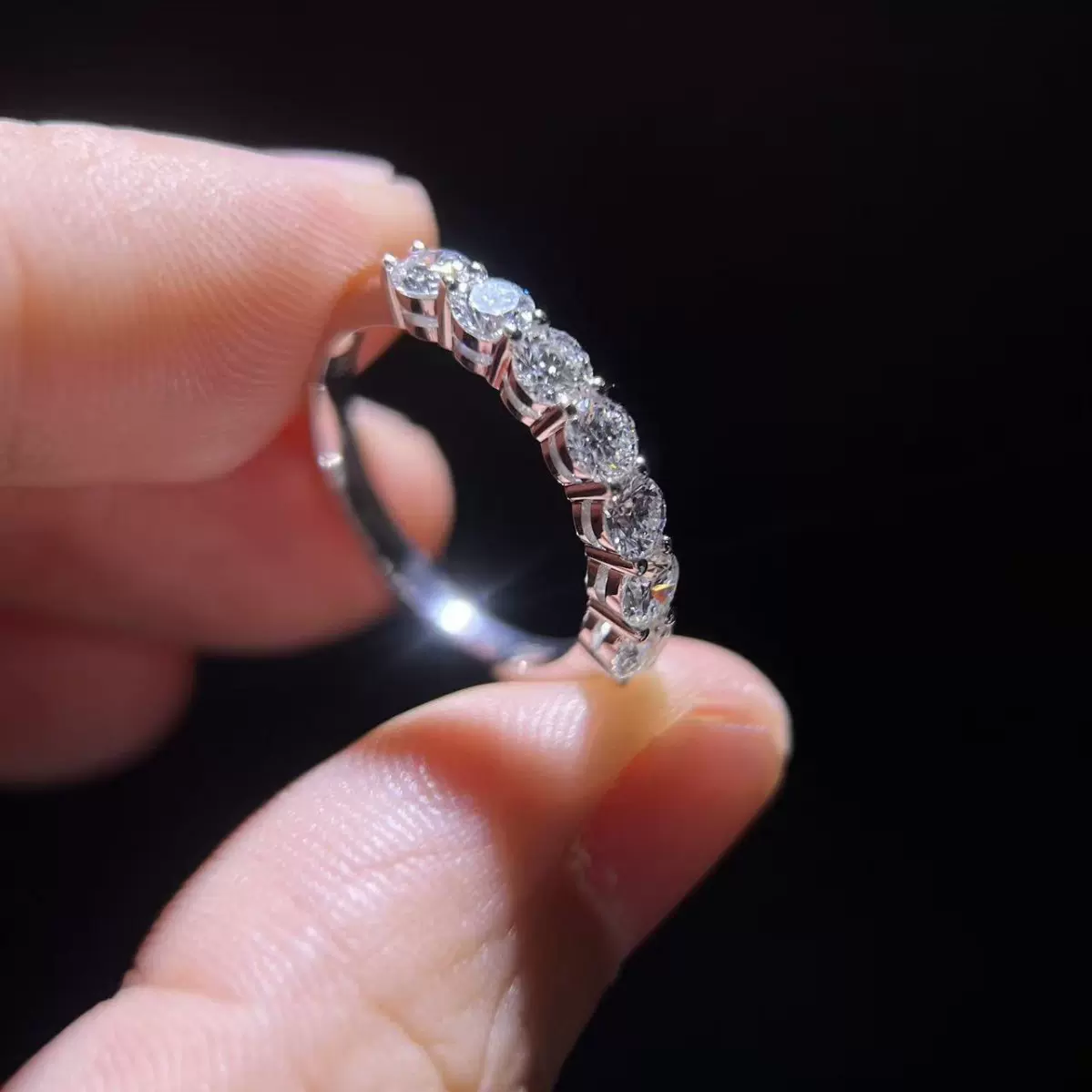 铂金pt950排钻戒指实验室培育钻7粒钻排戒5分钻简约经典通勤百搭