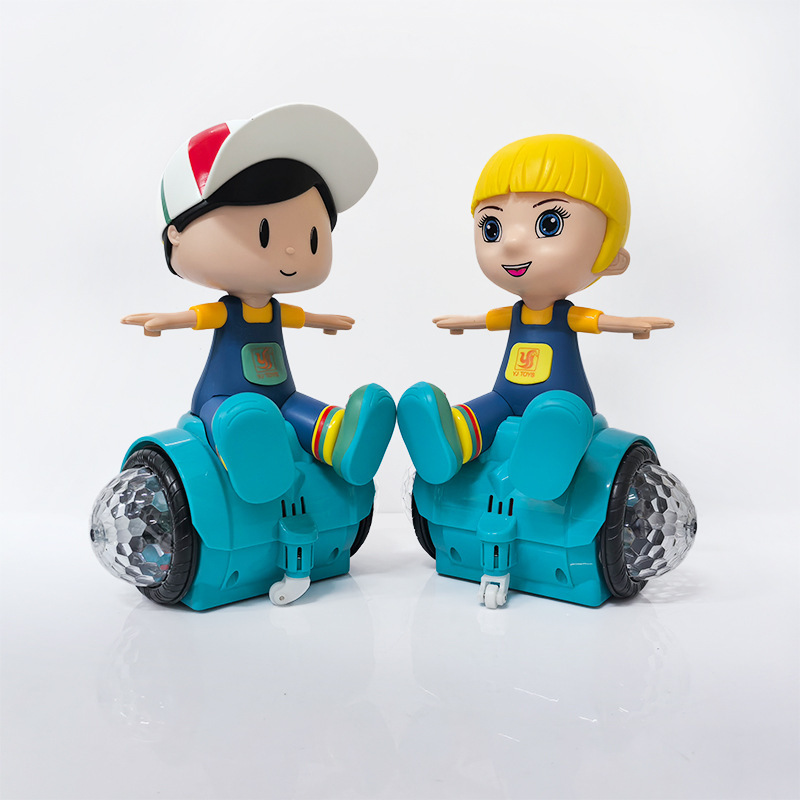 Cartoon transfronterizo acrobacias universales niños y niñas caminarán equilibrio carro girar 360 luces de colores juguetes muñecas eléctricas