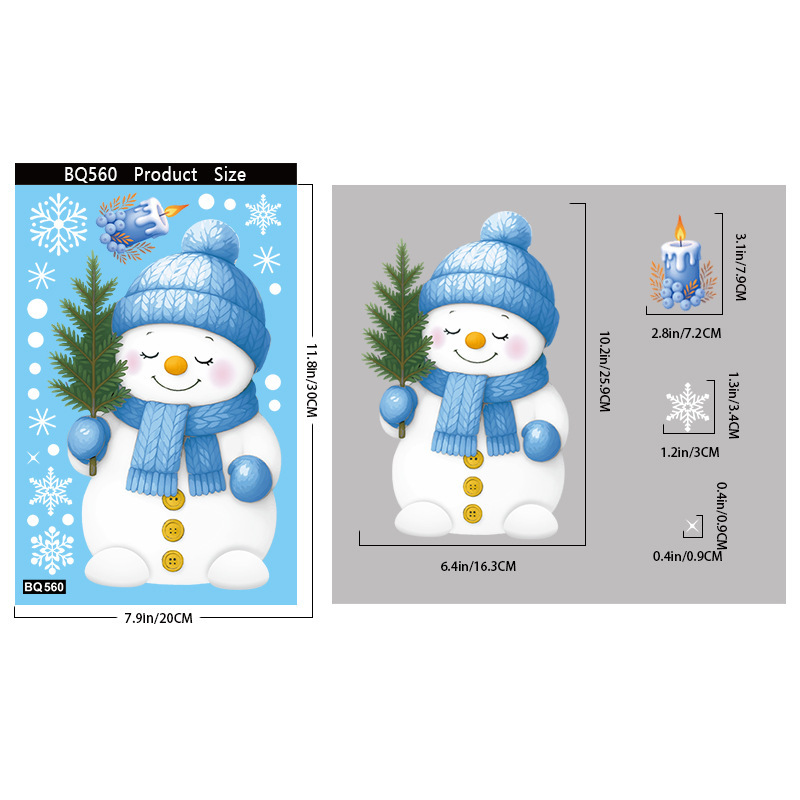 クリスマスステッカーキャンディスノーフレーク静電ステッカーショッピングモールウィンドウシーンレイアウトギフトボックス雪だるま静電ステッカー卸売|undefined