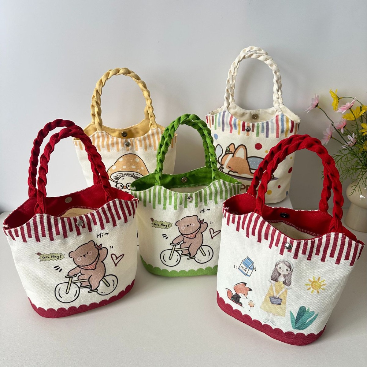 Cartoon Cute Vegetable Basket Bag Female Ins Commuter Hand Bag Kidsren's Satchel Cosmetics Bag Lunch Box Lunch Bag
