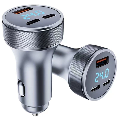Car Mobile Phone Charger 80W Digital Mobil şarj cihazları - gray-bare-metal