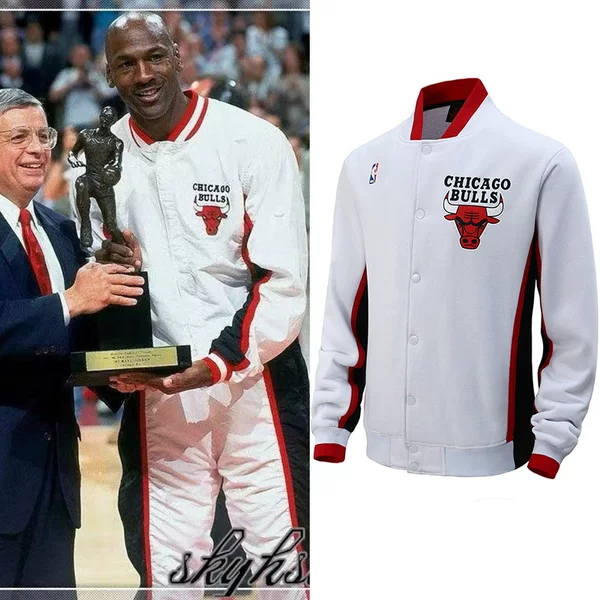 Bulls Retro Board Fleece-Lined Thickeneded Cotton Basketball Jacket Cotton Casual Training Top Men's Loose Board
