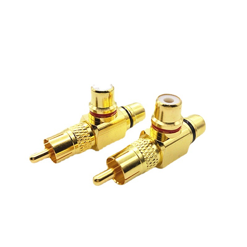金メッキ全銅オーディオ三方rca一分二蓮花アダプタav変換一公転双母直角エルボ