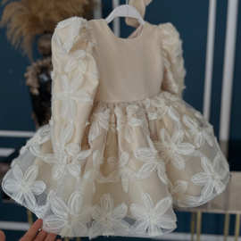 女童礼服长袖缎面裙2026新款中小童蝴蝶结公主裙子princess dress