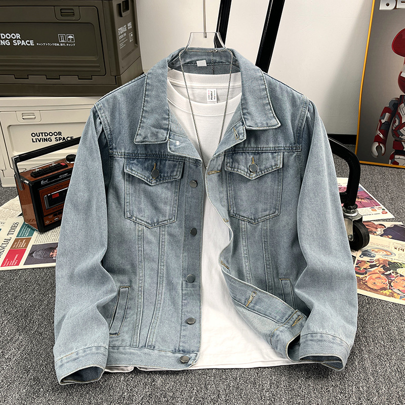 American-style Washed Denim Jacket Men's Loose Trendy Vibe Tooling Top Spring and Summer Casual All-match Couple Jacket
