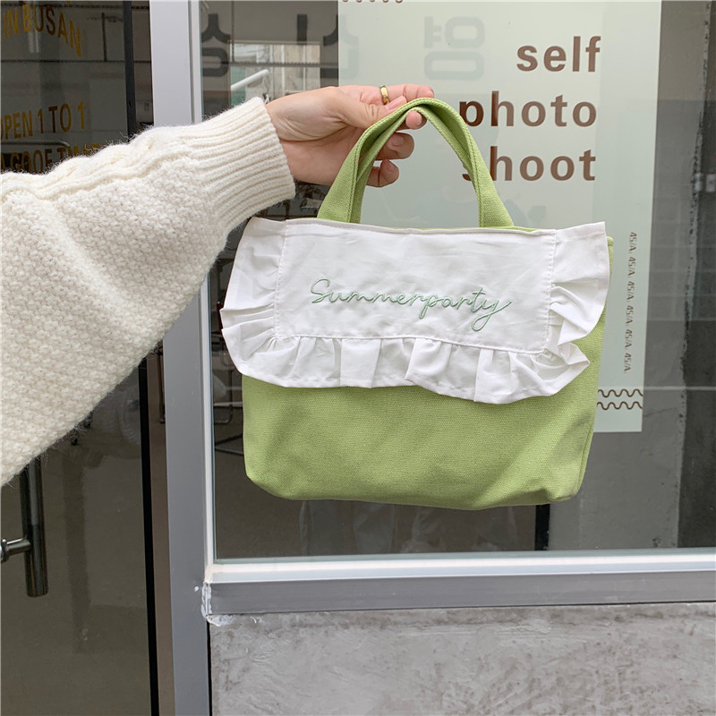 1441 Japanese and Korean chic Sweet ruffled bento Bag, Fresh embroidered hand-held small cloth bag, girl student bag wholesale undefined