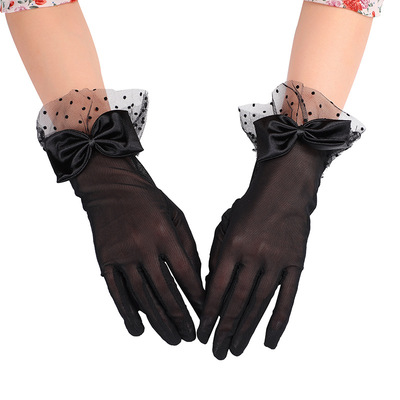 Fashion wedding dress bride evening wear gloves creative dot net yarn black lace bowknot jazz singer choir stage performance gloves 