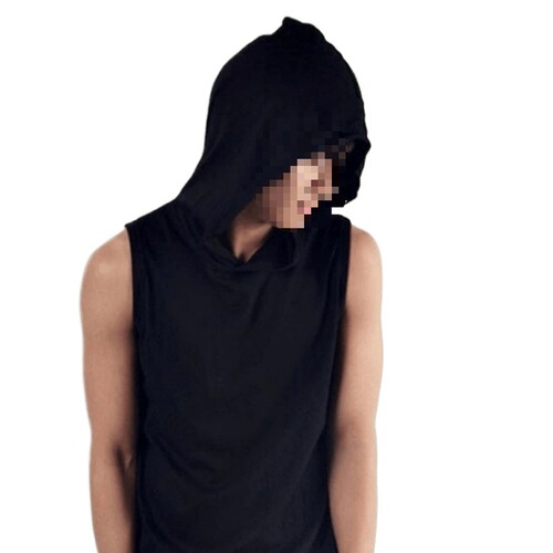 Summer hoodie vest streetwear unisex cap sleeveless T-shirt with hood, thin vest for men, trendy brand with cap