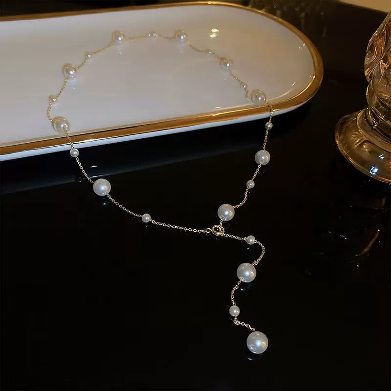Necklace with tassels from pearl, adjustable universal chain for key bag , light luxury style, high-quality style