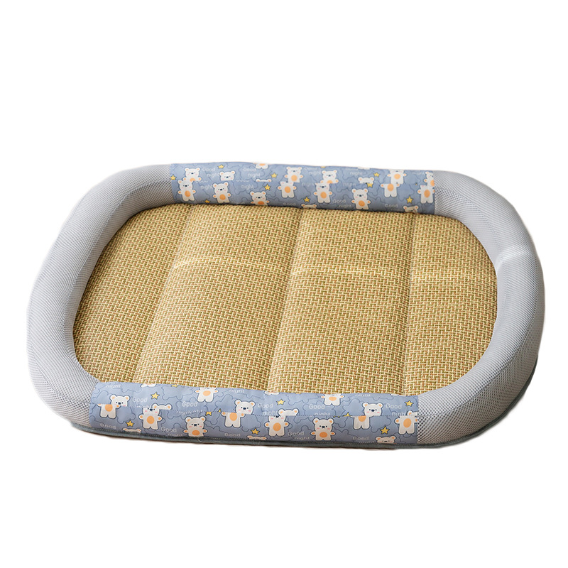 Primavera y verano perro oso Perrera de dibujos animados oval gato nido estera de verano mediano y pequeño perro gato mascota peluche estera nido