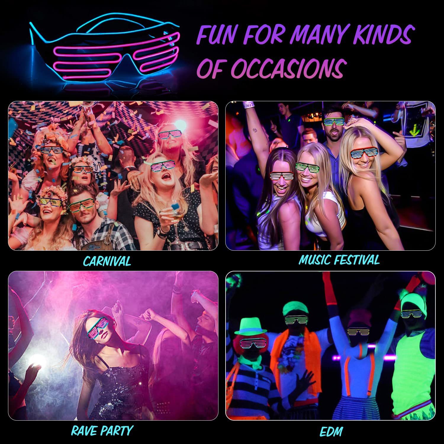 Gafas luminosas EL explosivas, accesorios de baile fluorescentes, artefactos de fiesta, persianas, gafas luminosas, suministros fluorescentes para fiestas de baile