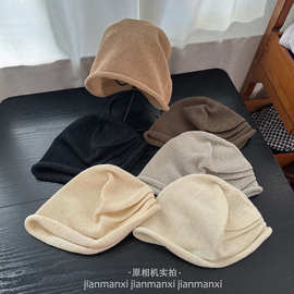 基础百搭针织堆堆帽子女春夏新款休闲逛街卷边纯色休闲包头冷帽