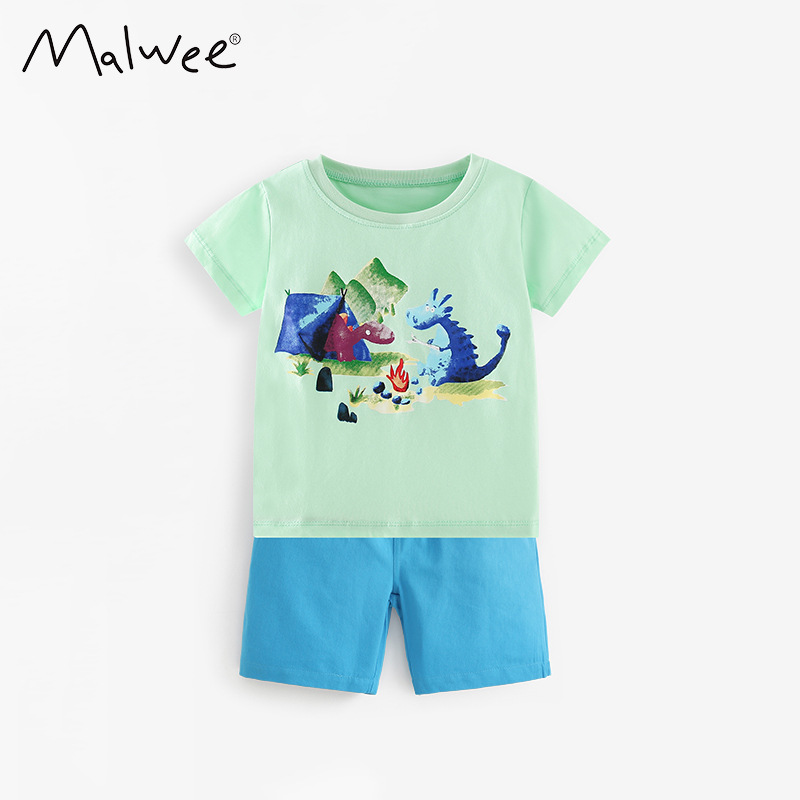 Malwee transfronterizo niño conjunto de verano nuevo estilo casual camiseta de cuello redondo para niños europeos y estadounidenses guapo conjunto de verano dos piezas