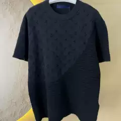 Correct Version Lujia 25Ss Early Spring New Pure Color Round Neck Jacquard Short-Sleeved Men's Black T-Shirt Factory Direct Sale