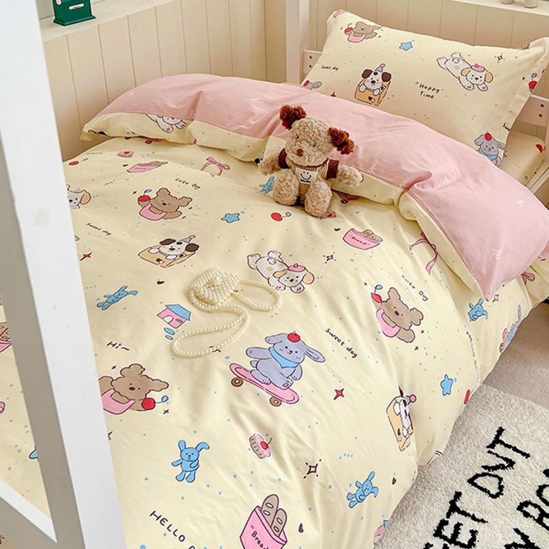 小清新全棉100纯棉学生宿舍床上三件套儿童卡通被套床单床笠床品