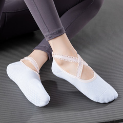 Yoga Socks with Round Toe, Crossed Lace Straps, Combed Cotton, Non-Slip Fitness Dance Pilates Socks for Wholesale