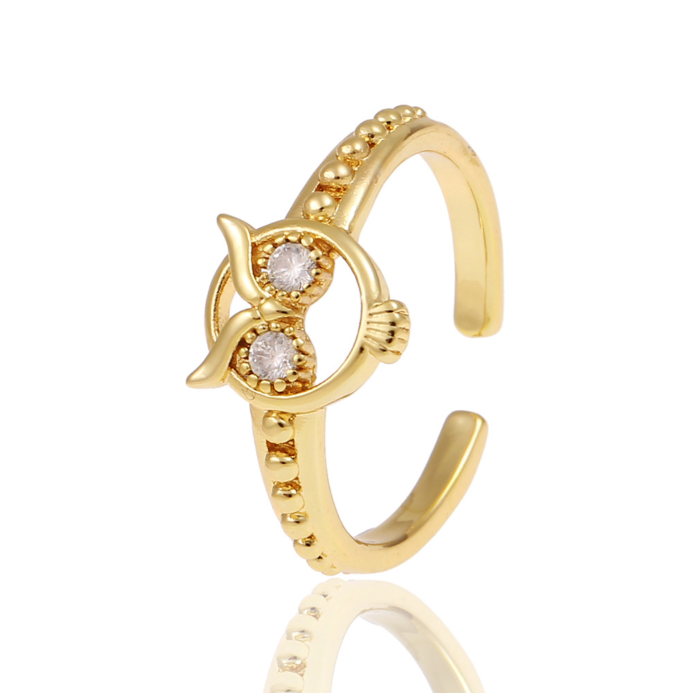 fashion copper-plated real gold geometric hollow owl tail ring