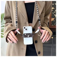 黑底鏤空星星手機背夾斜挎掛繩適用任何手機創意波浪夾防摔防丟夾