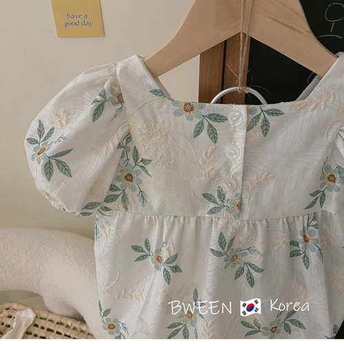 Korean children's clothing baby girl onesie 22 summer style fashionable baby crawler suit flower puff sleeves toddler coveralls