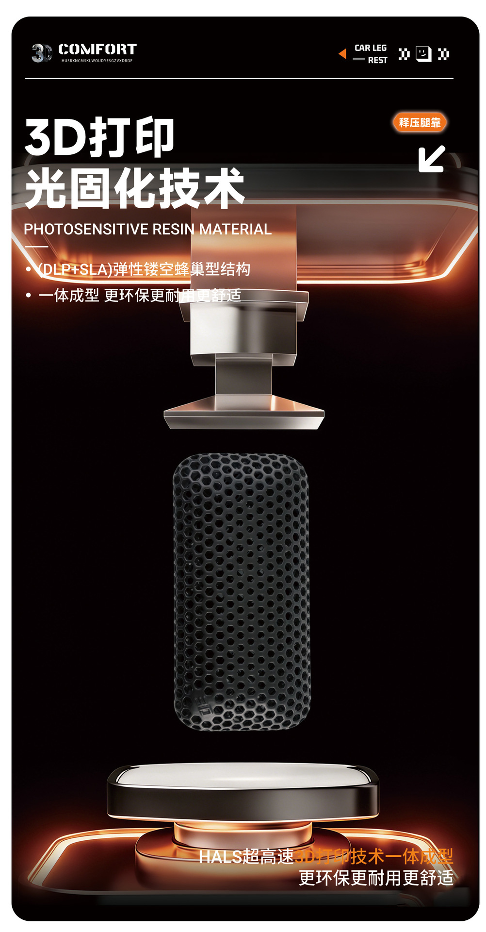 3D printed car leg cushion, door center console knee protection pad, active cooling for long-distance driving without sweating
