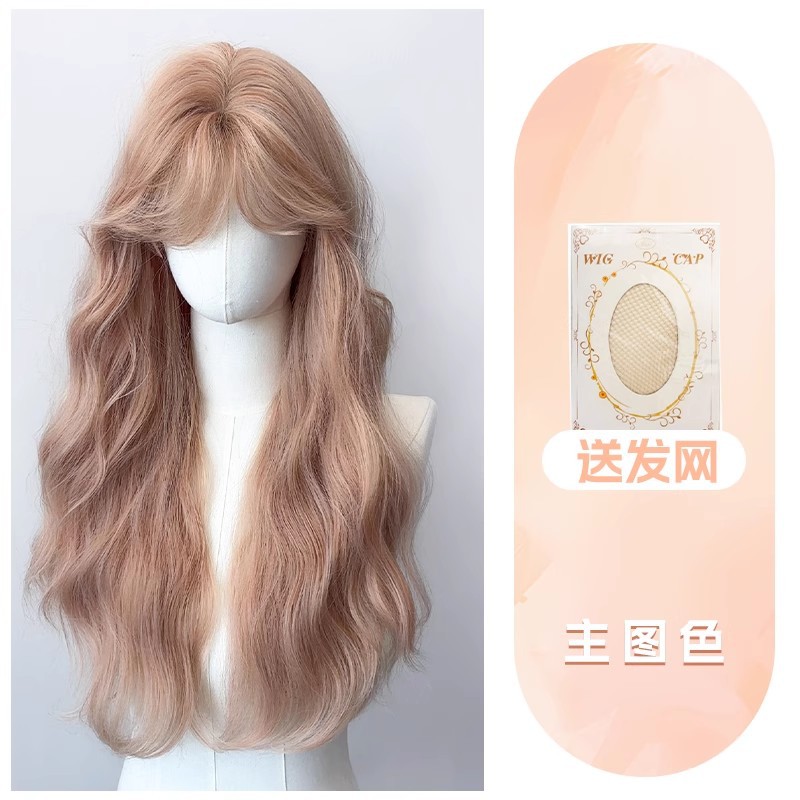 Long curly hair with bangs and facial features