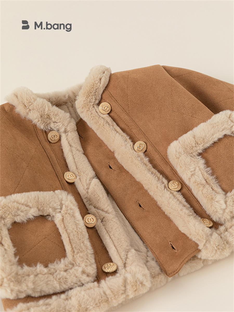 Youbao ropa para niños chaqueta para niños versión coreana de la chaqueta de gamuza gruesa para niñas otoño e invierno ropa retro para niños nuevo DY22086