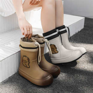 Rain Boots 2025 New Water Boots Kidsren's Non-Slip Rain Boots Women's Waterproof Fleece-Lined Water Shoes Short-Tube Non-Slip Water Boots Women