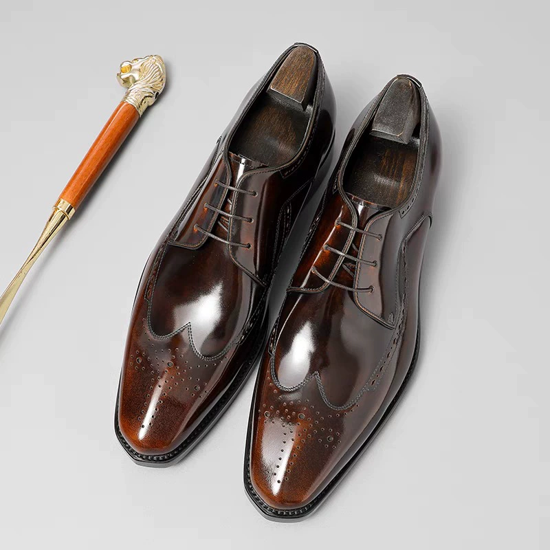 Трансграничная мужская деловая аутентичная кожаная обувь ручной работы в Корейском стиле, Мужская подушка для крупного рогатого скота из воловьей кожи, резная модная обувь из ручья