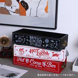 现货木质收纳盒圣诞装饰可爱木质储物箱农舍开放式支架盒咖啡站收