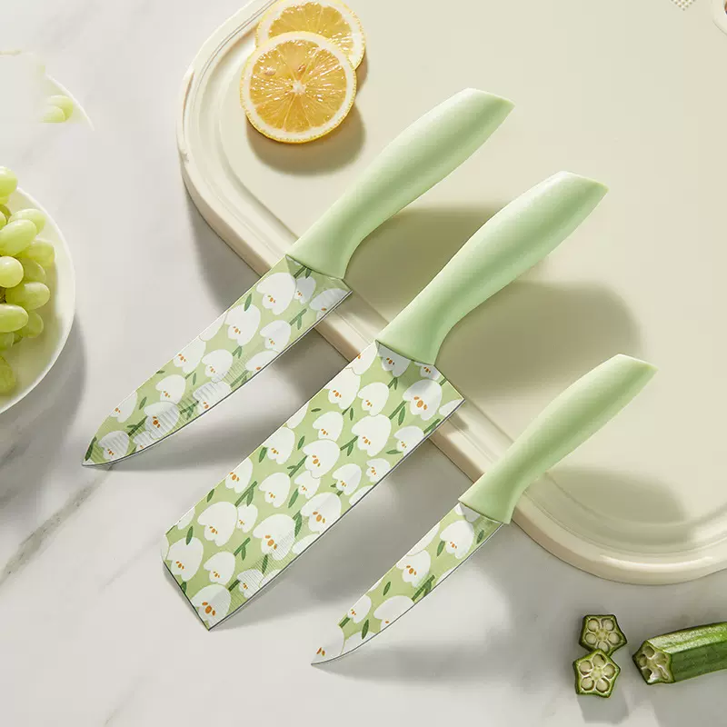 原创郁金香菜刀高档家用厨房不锈钢刀具切片切菜切肉刀印花水果刀