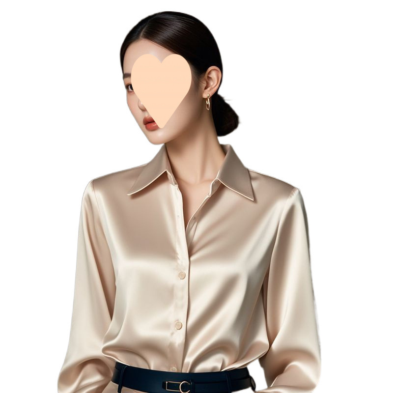 2025年春秋新款高级感抗皱缎面香槟色衬衫女长袖时尚通勤气质衬衣|undefined