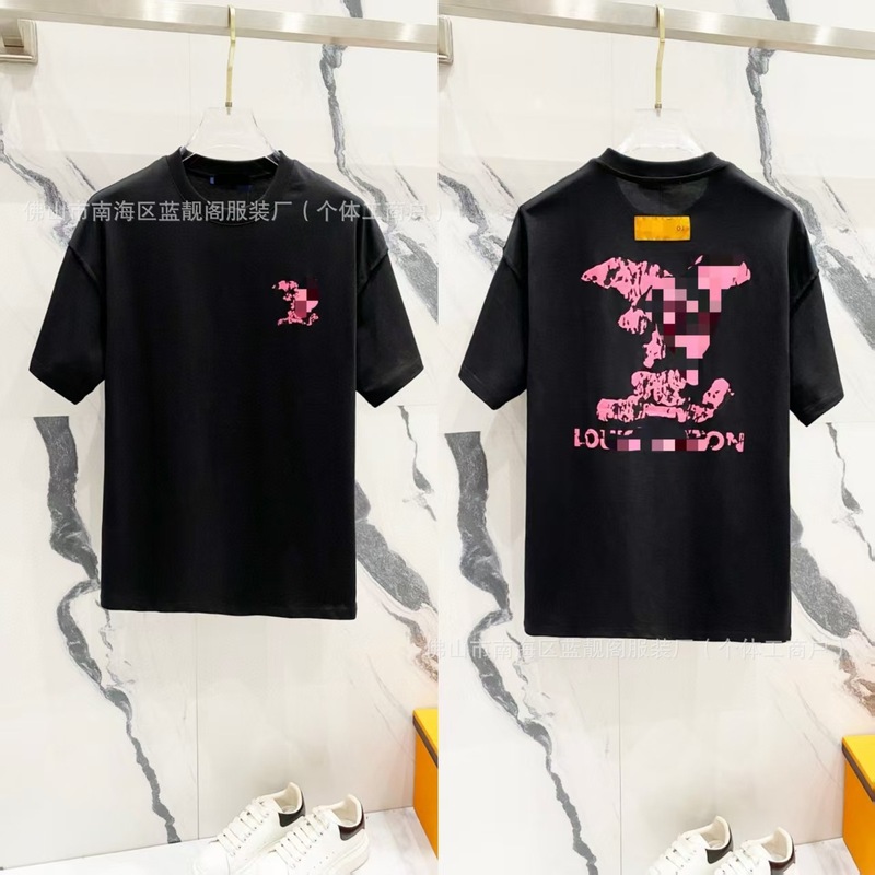 跨境奢潮驴家高品质L满印字母短袖潮牌外贸经典款圆领男女宽松T恤|undefined