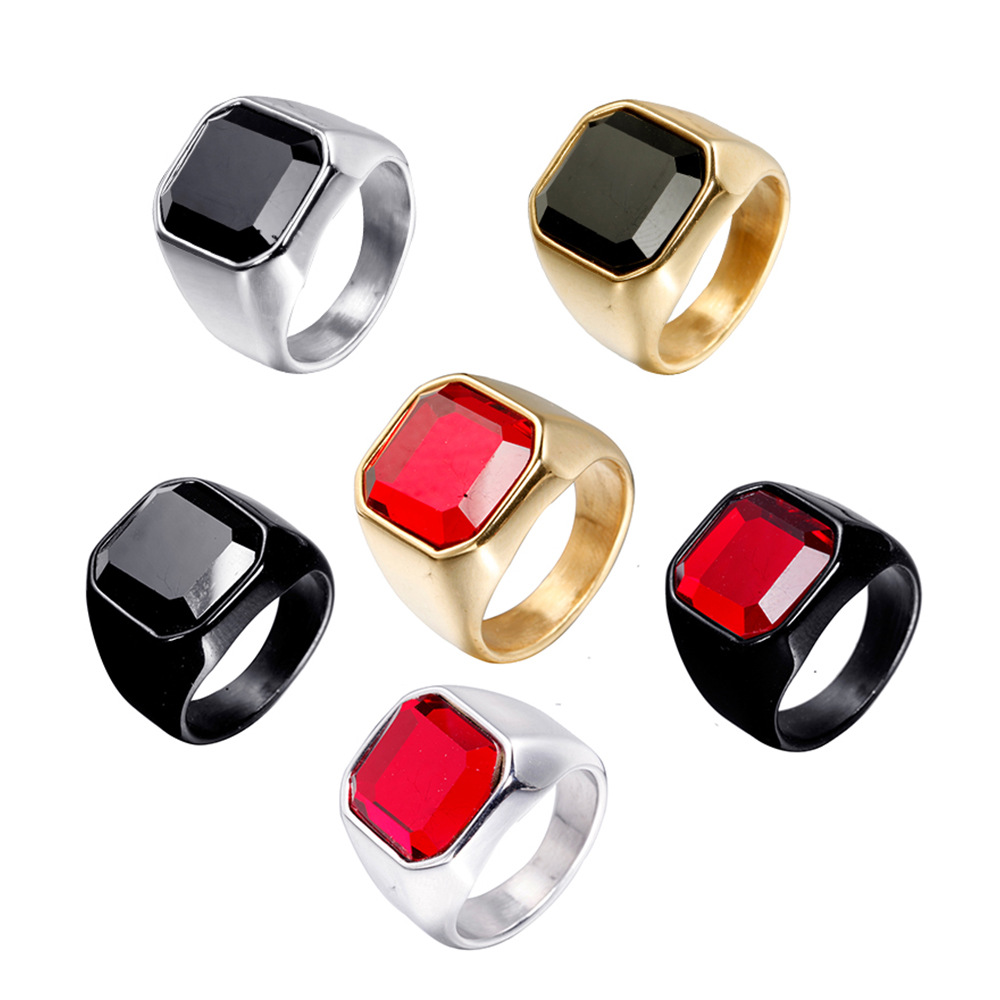 Simple Style Square Titanium Steel Inlay Rhinestones Men's Rings display picture 7