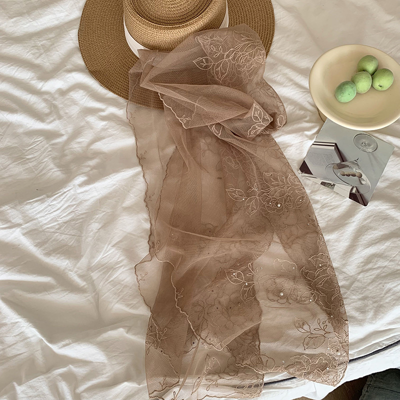 Bufandas de seda de alta calidad primavera y verano encaje clavos perlas bufandas de seda gancho flores bordadas bufandas de diseño