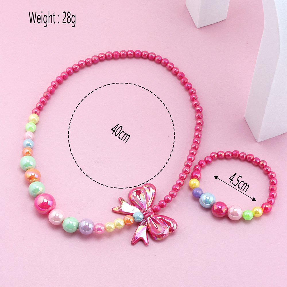 Cute Bow Knot Artificial Crystal Kidu0027S Bracelets Necklace 1 Set