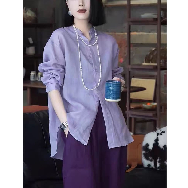This Year's Popular and Super Stylish High-End and Elegant Outfits Are Fashionable, Artistic and Casual Cardigans, Purple Long-Sleeved Shirt Tops