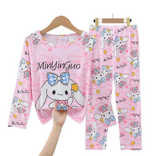 New children's spring and autumn long-sleeved set for middle-aged girls, cartoon thin style, baby girl pajamas and home clothes