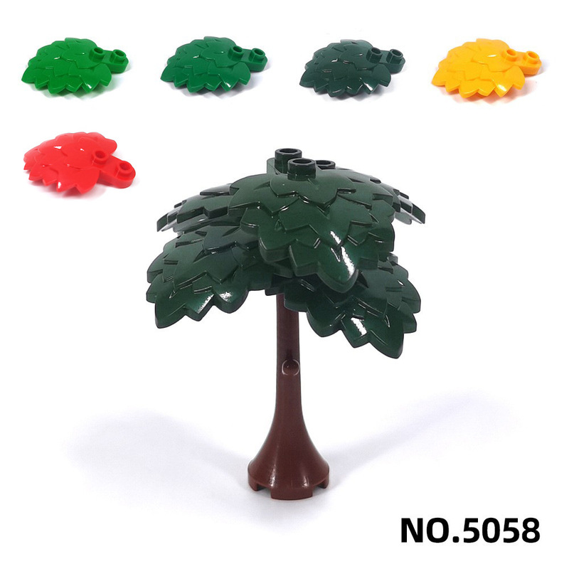 Vilas Cross-Border Small Particle Moc Military Scene Green Plant Street Scene Forest Leaves Small Tree Building Blocks Assembly 5058