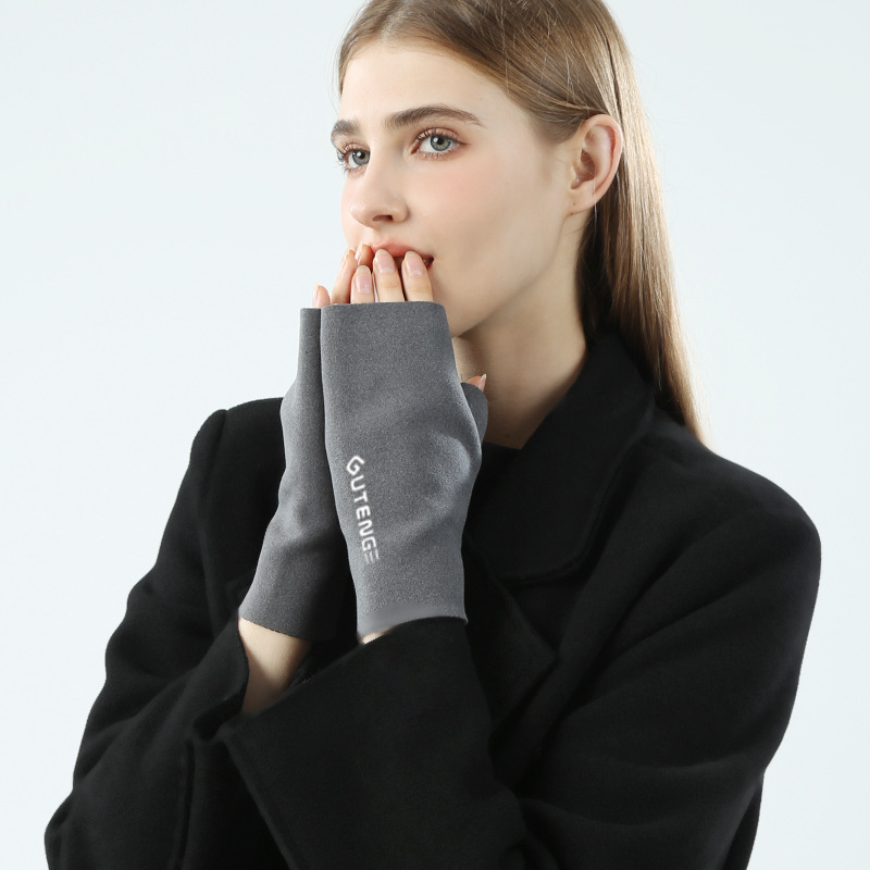 Autumn And Winter German Velvet Half Finger Gloves For Women Winter Student Writing Office Typing Exposed Five Fingers, And Velvet Warm Gloves_maomaolike.com