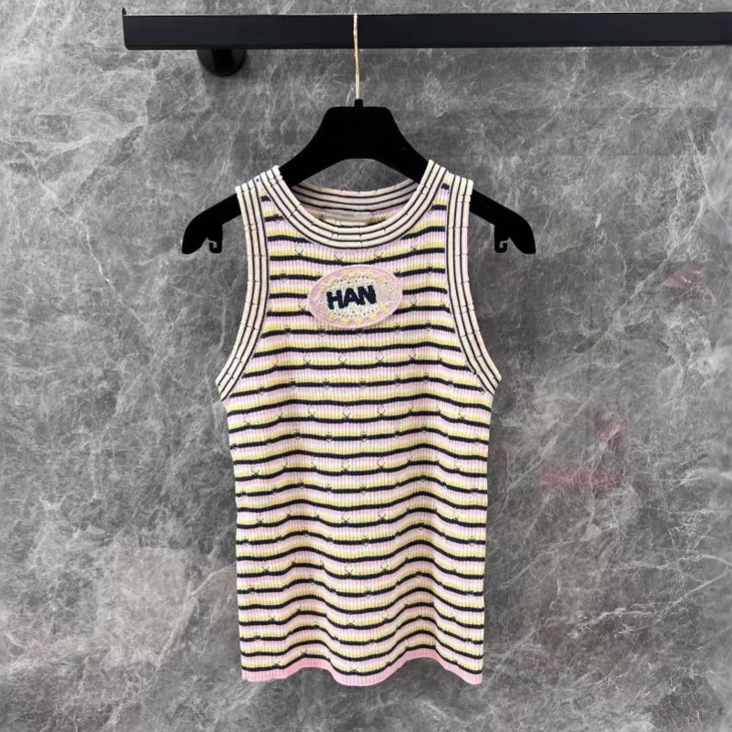 2025 Spring New Arrival: C-brand Round Neck Striped Knit Dress, Slim Fit, Short Sleeve Base Top, Stretch Vest