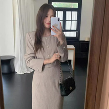 24年秋季新款韩国圆领薄款香风套装珍珠扣香风外套长款半裙XL-721