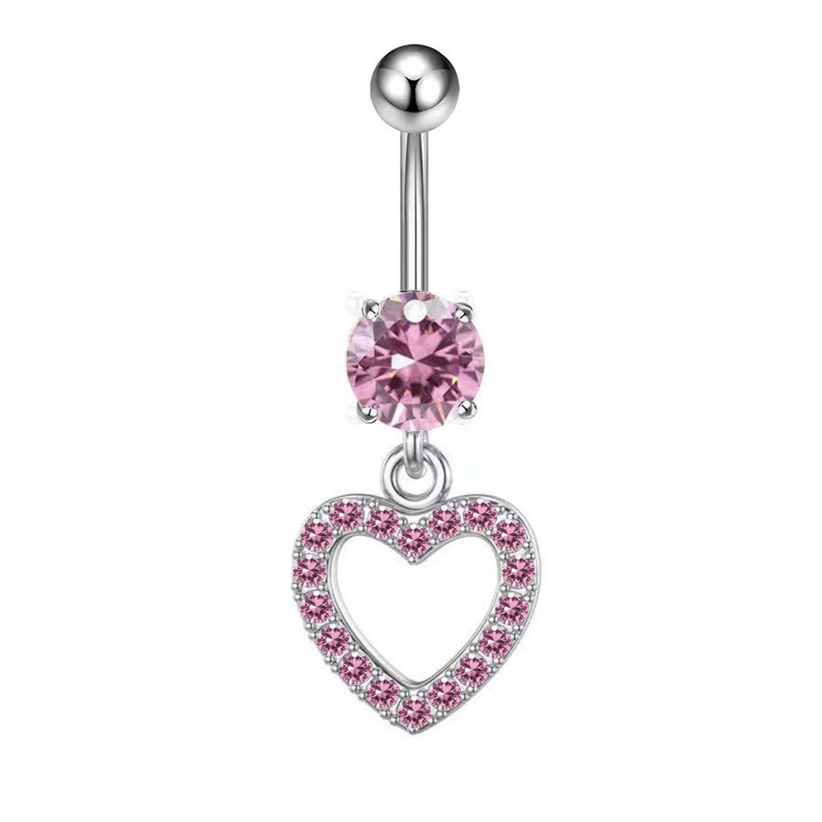 Heart-shaped Zirconia Feather Belly Button Ring For Women_voghion.com