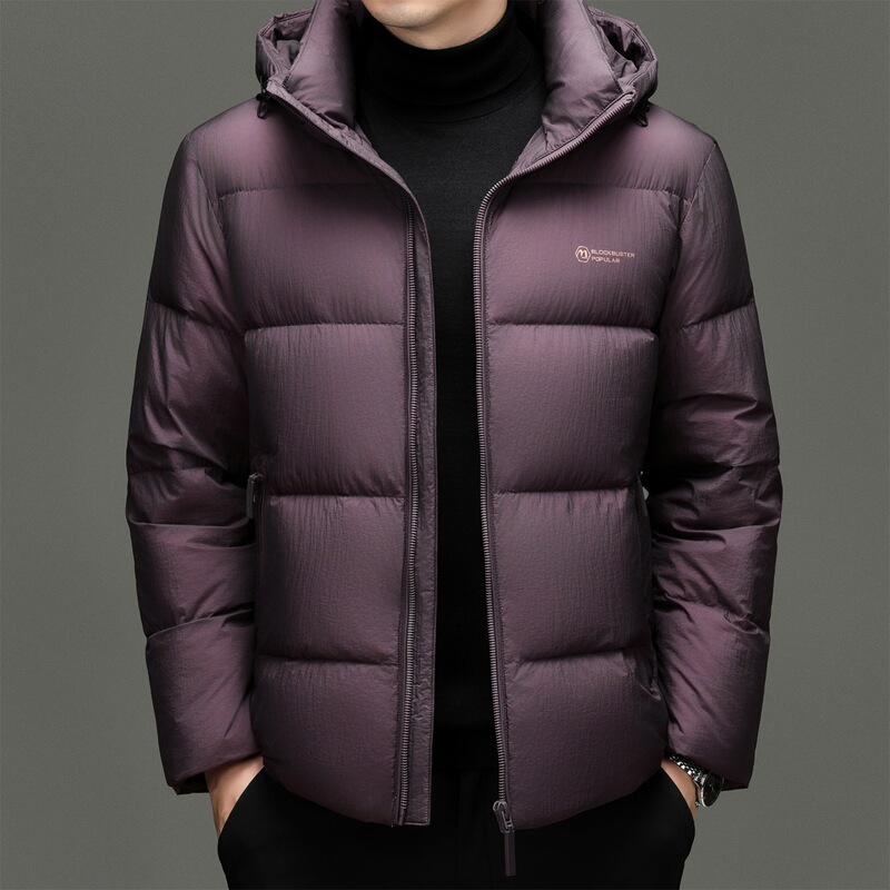 Men's 90% White Duck down Jacket, Youth Hooded Thickened Warm Coat, Casual Short Outerwear for Men