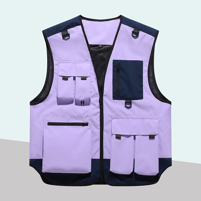 Workwear vest with multiple pockets, photographer's vest with printed logo, summer fishing outdoor vest jacket for men
