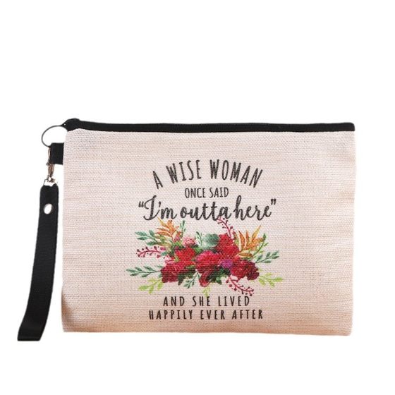 Blank canvas cosmetic bag zipper bag large capacity hand change bag color printing creative pencil stationery bag wholesale