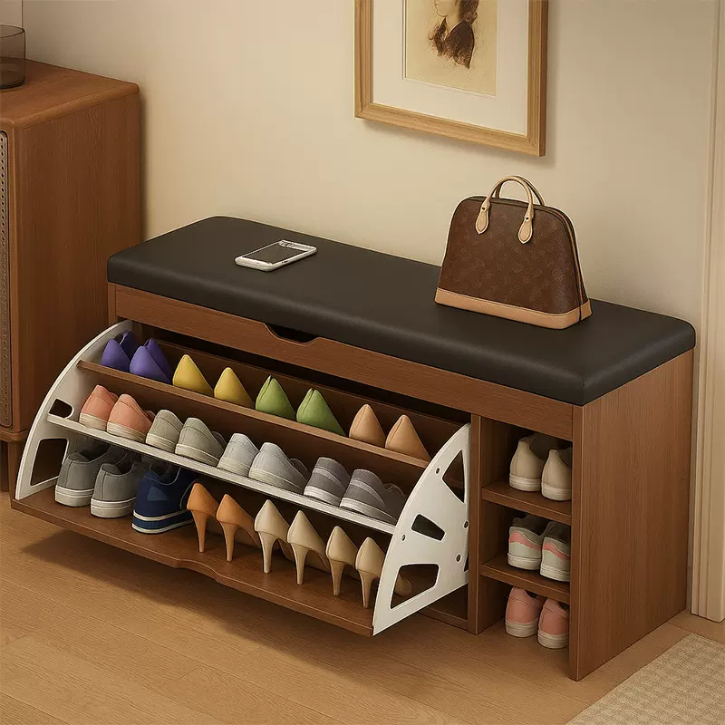 家用门口换鞋凳进门玄关可坐鞋柜软包坐凳一体靠墙鞋架极窄长条凳