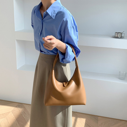 Korean fashion shoulder bag niche soft PU commuter bag high-end retro women's bag large capacity double zipper armpit bag