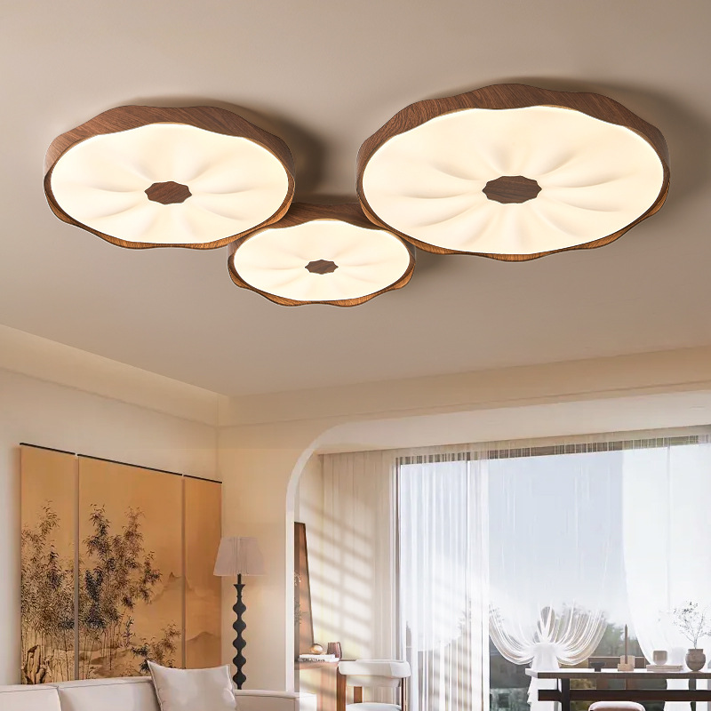Lámpara de dormitorio, estilo antiguo, nogal retro, grano de madera, protección ocular, lámpara de sala de estar, hoja de loto china simple, lámpara de techo de habitación creativa