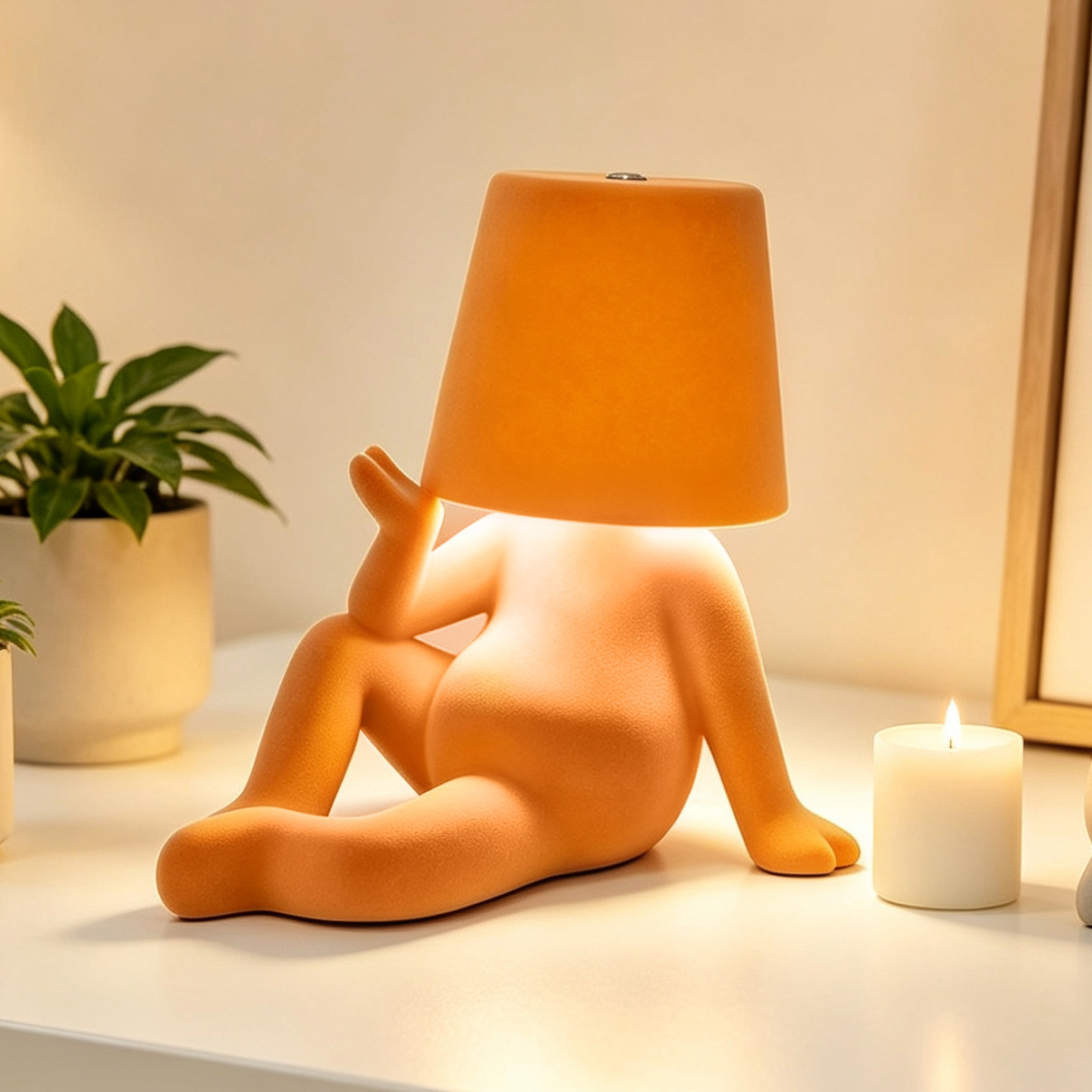 Cabecera de la cama con lámpara de consola de toque, tela de color, pequeño hombre de oro decoración dorada, estatuas de pensador, mesa LED image 32