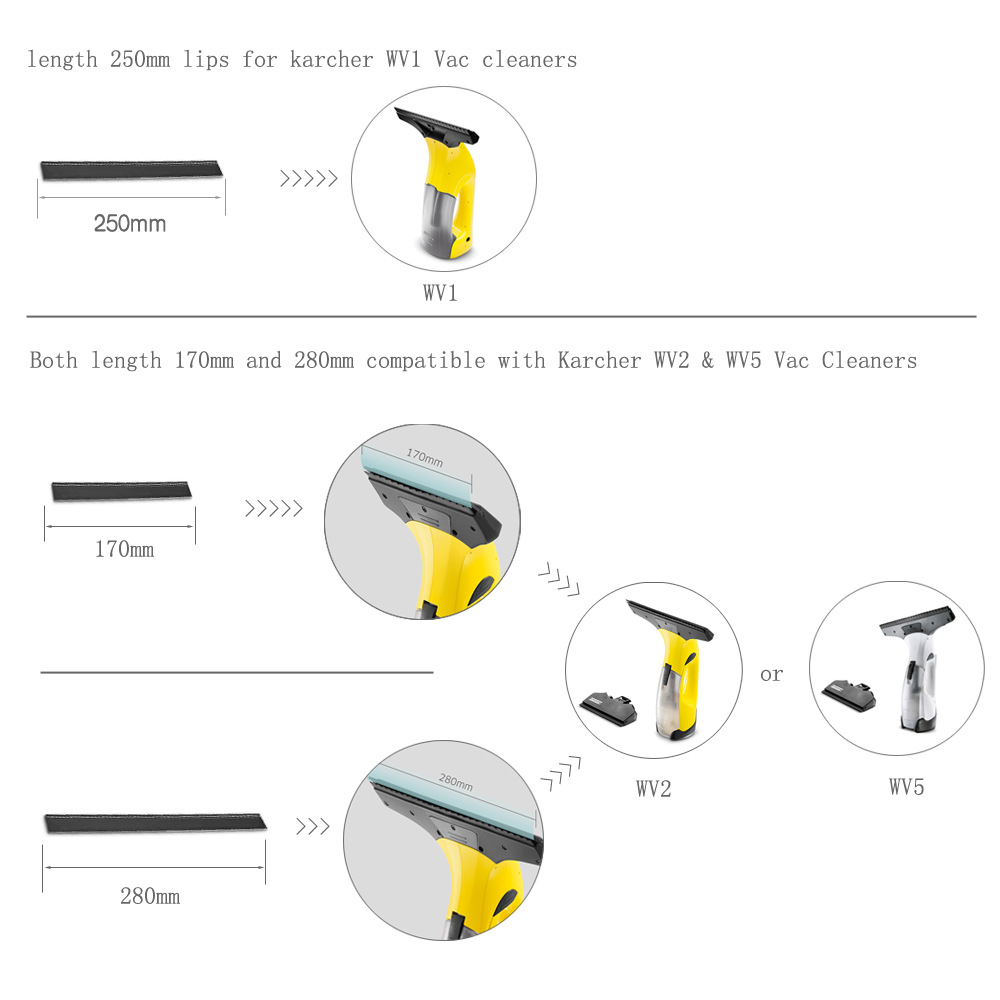 Aplicable a Karcher Kichi Kahe tira de goma ventana máquina limpieza raspador accesorios WV2 WV 5 250/170/280